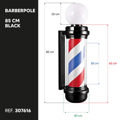 Barber Pole Med Topp Lampa 85 cm Svart