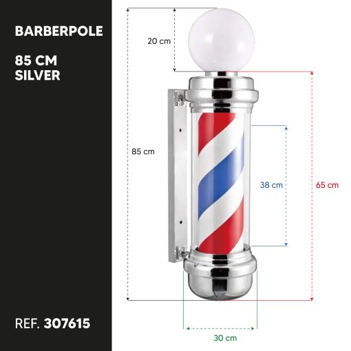 Barber Pole Med Topp Lampa 85 cm Silver